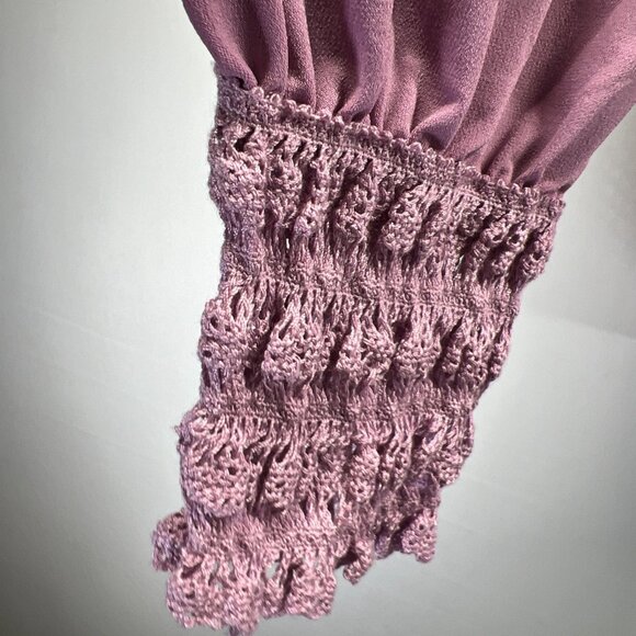 Susan Graver Women's Top Plus 3X Pink Puff Long Sleeves Crochet Cuffs Stretch - Picture 5 of 9